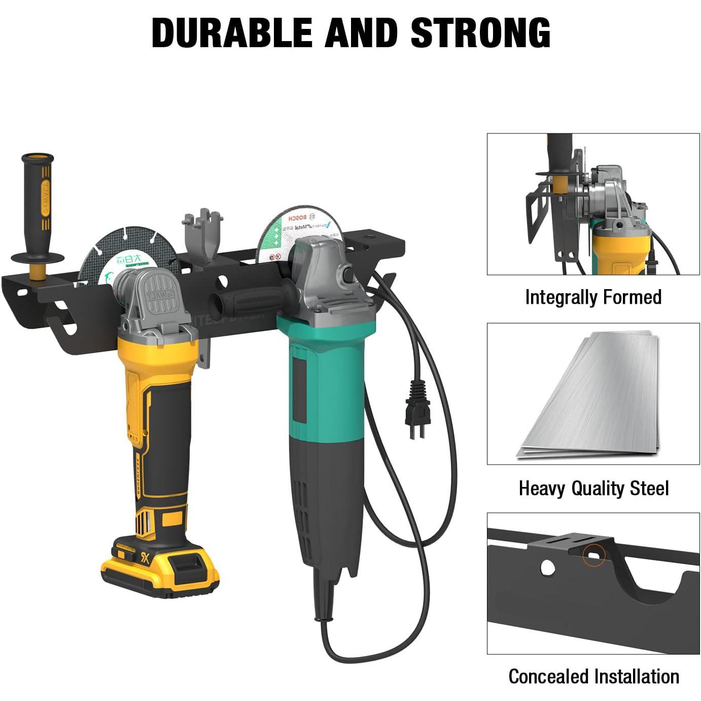 Angle Grinder Holder Stand, Wall Mounted Rack with Cord Hanger, Multifunctional Angle Grinder Rack, Tool Organizer with Accessories, Cordless Tool Organizer