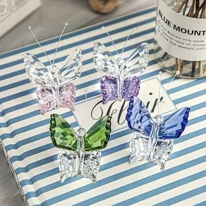 4 Piece Crystal Butterfly Ball Base Statues, Cut Glass Decorations, Animal Ornaments, Home Wedding Office Desk Decor