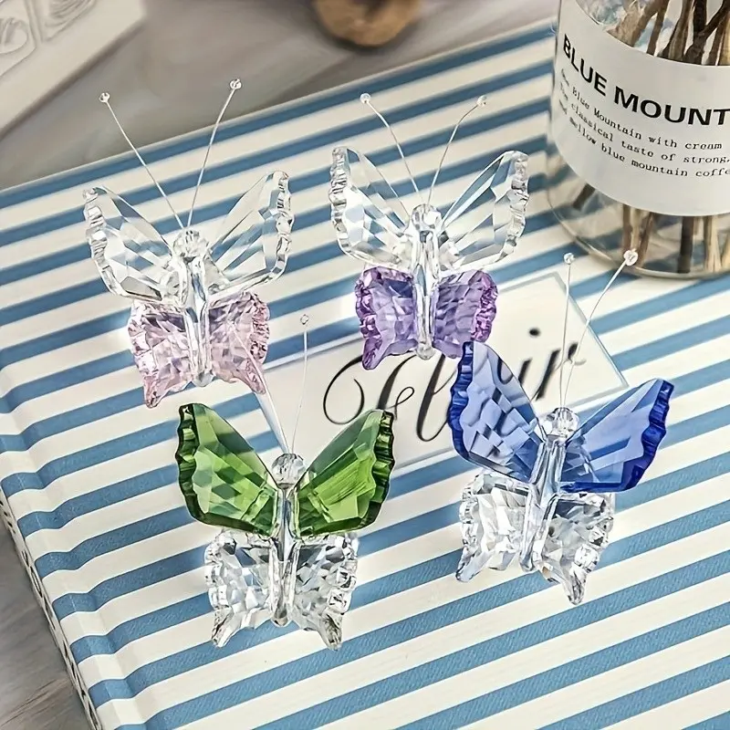 4 Piece Bedazzling Crystal Butterfly Ball Base Statues, Cut Glass Decorations, Animal Ornaments, Home Wedding Office Desk Decor