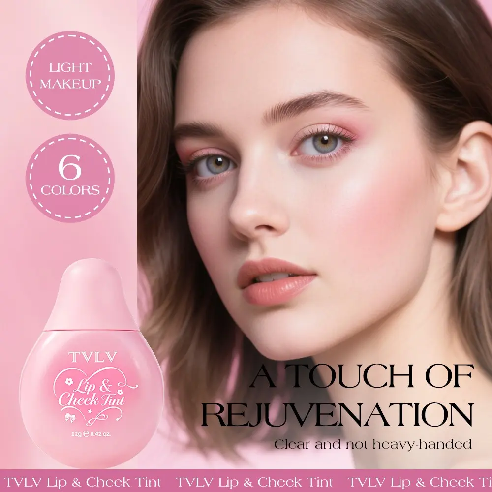 TVLV Lip & Cheek Tint 2 In 1 Makeup Liquid Blush, Long Lasting Natural Dewy Finish Lip Stain, Multi-Use Blush for Lips Cheeks, 6 Colors Available