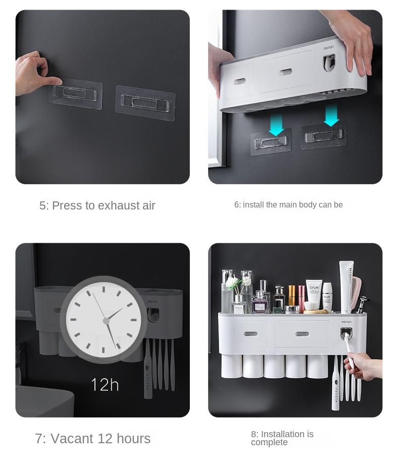 Creative toothbrush shelf, no punching, mouthwash, brushing cup, wall-mounted bathroom storage, automatic toothpaste squeezer toothbrush sterilizer