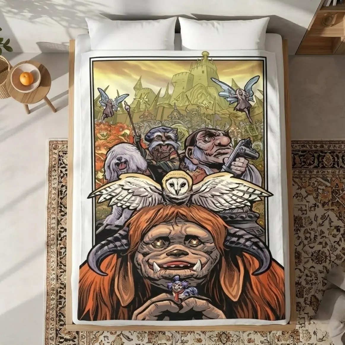 Retro Fantasy Creature Collage Flannel Blanket, Goblin Castle-Inspired Art Ultra Cozy Warm Throw Blanket For Adults And Children, Couch Sofa Throw, Bed Throw, Bedroom Home Decor, Unique Holiday Gift For Fantasy Film Fans