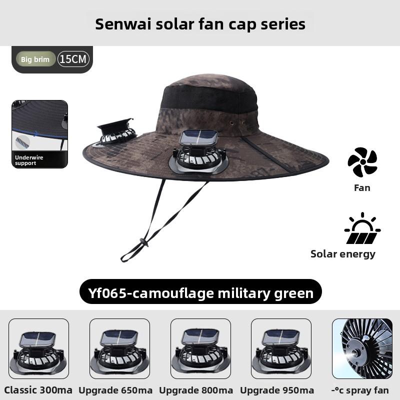 Solar fan hat high battery life silent men's summer outdoor mountaineering fishing hat large brim waterproof sunscreen hat Playing Card Fedora