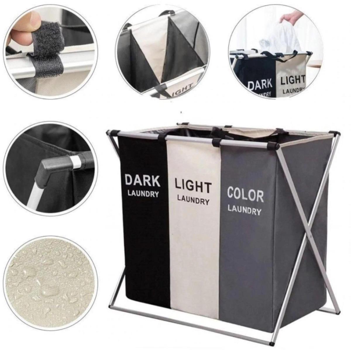 Foldable Triple Compartment Laundry Hamper with Aluminum Frame Space Saving Storage for Closets Utility Rooms Waterproof Oxford Fabric Durable Sorting Basket Sturdy Handle Versatile Portable Foldable Triple Compartment Laundry Hamper with Aluminum Frame Space Saving Storage for Closets Utility Rooms Waterproof Oxford Fabric Durable Sorting Basket Sturdy Handle Versatile Portable
