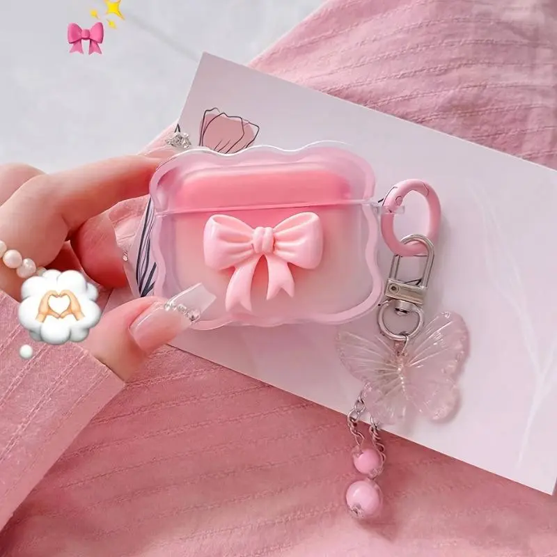 Apple AirPods Pro 2/3/4/5 Protective Case Accessories, Cute Gradient Bow Soft Wave Cover with Shockproof Protection for Daily Wear & Gifting