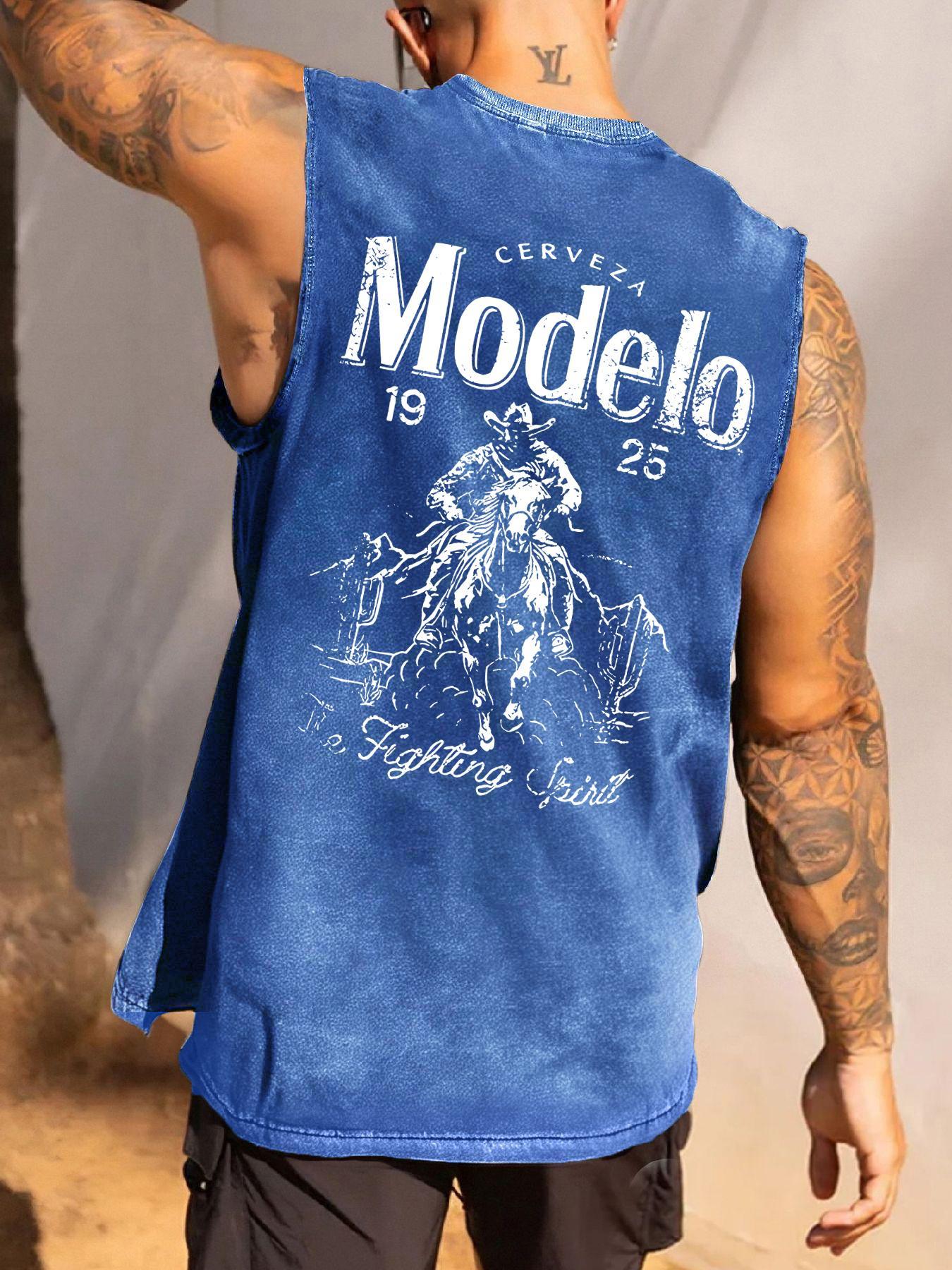 Men's Letter Print Round Neck Tank Top, Casual Tank Tops, vest top, Loose Casual Street Sleeveless Top for Daily Wear, Men's Clothes for All Seasons, Tshirt