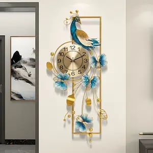 34.6 Inch Elegant Peacock & Butterfly Metal Wall Clock - Modern Elegant Irregular-Shaped & Peacock Design Suitable for Living Room, Bedroom, Outdoor Garden - Battery- (AA Not Included) - Luxury Decor Clock