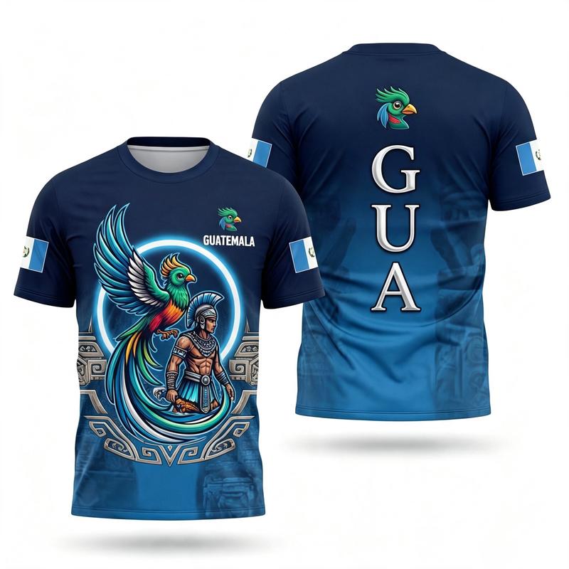 Men's Cotton Short Sleeve Round Neck T-Shirt - Simple Standard Fit Casual Top, Multi-Size, Guatemala Quetzal Warrior Inspired Quetzal Print Menswear