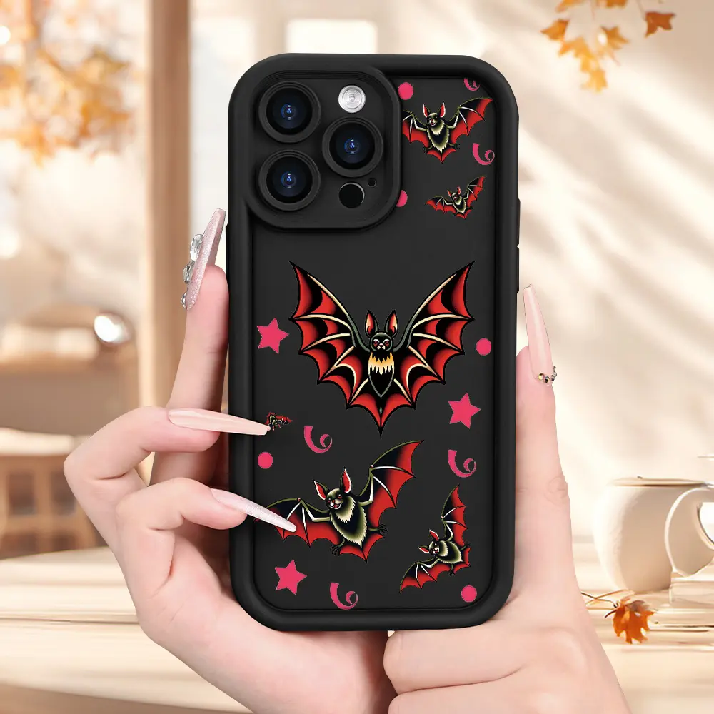 Phone Case: Phone [Trendy Phone] Matte Texture Mobile Phone Beautiful Bat Pattern, Comfortable Grip, Suitable iPhone 17 E Air 16 15 14 Pro Max Plus 13 12 Mini 11 X XS XR
