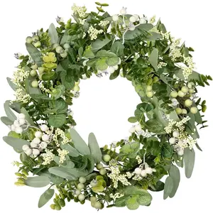 Artificial Spring Summer Christmas Greenery Wreaths for Front Door Green Eucalyptus Leaf Wreath Decor Boxwood with Big Berries for Farmhouse Outside Year Roundfidget toys