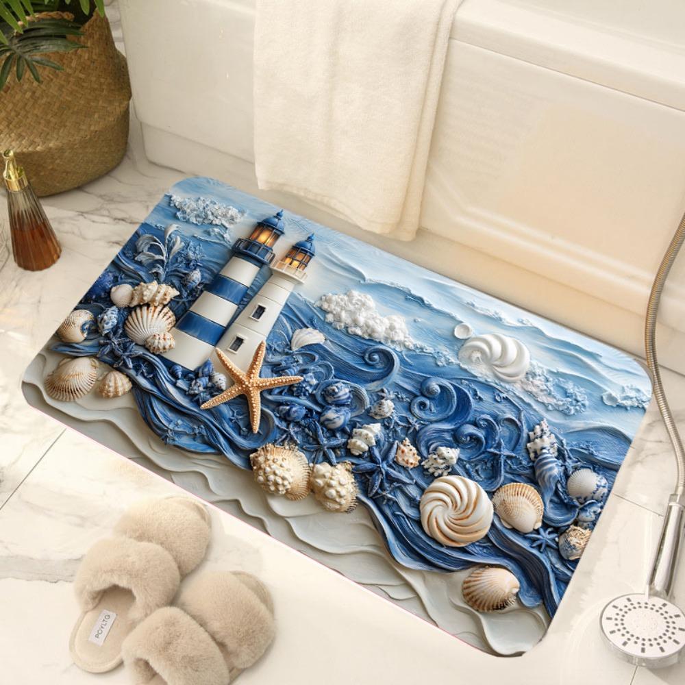 Coastal Lighthouse and Seashell Design Soft Comfortable for Living Room Bedroom Decorative Area Rugs Easy to Clean and Maintain Ideal for Home Decor Enhances Space Aesthetics Home Decor
