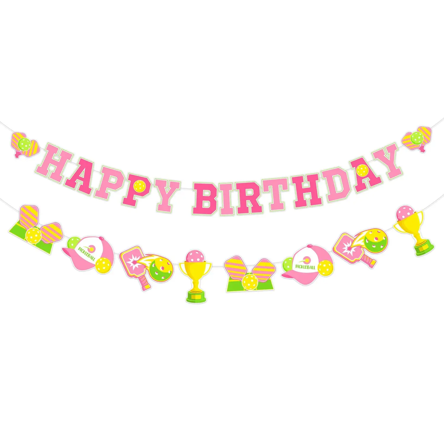 1Set Pickleball Party Decorations Pickleball Happy Birthday Banner Pink Pickleball Sports Theme Garland PreStrung Pickleball Hanging Banner for Pickleball Theme Birthday Baby Shower