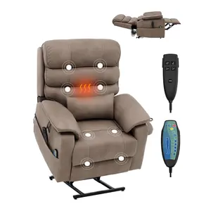 VEVOR Power Lift Recliner Chair, Lift Chair with Heat and Massage for Elderly, Dual Motor Recliner Chair with a Cup holder, Infinite Position Adjustment Electric Recliner (Medium-Wide, Light Brown)