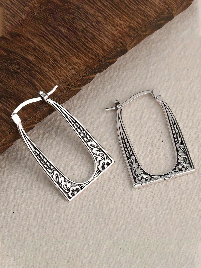 Vintage Texture Metal Design Hoop Earrings, 2024 New Style Boho Style Jewelry for Women Girlfriend Gifts, Classic Fashion Accessories for Daily Wear