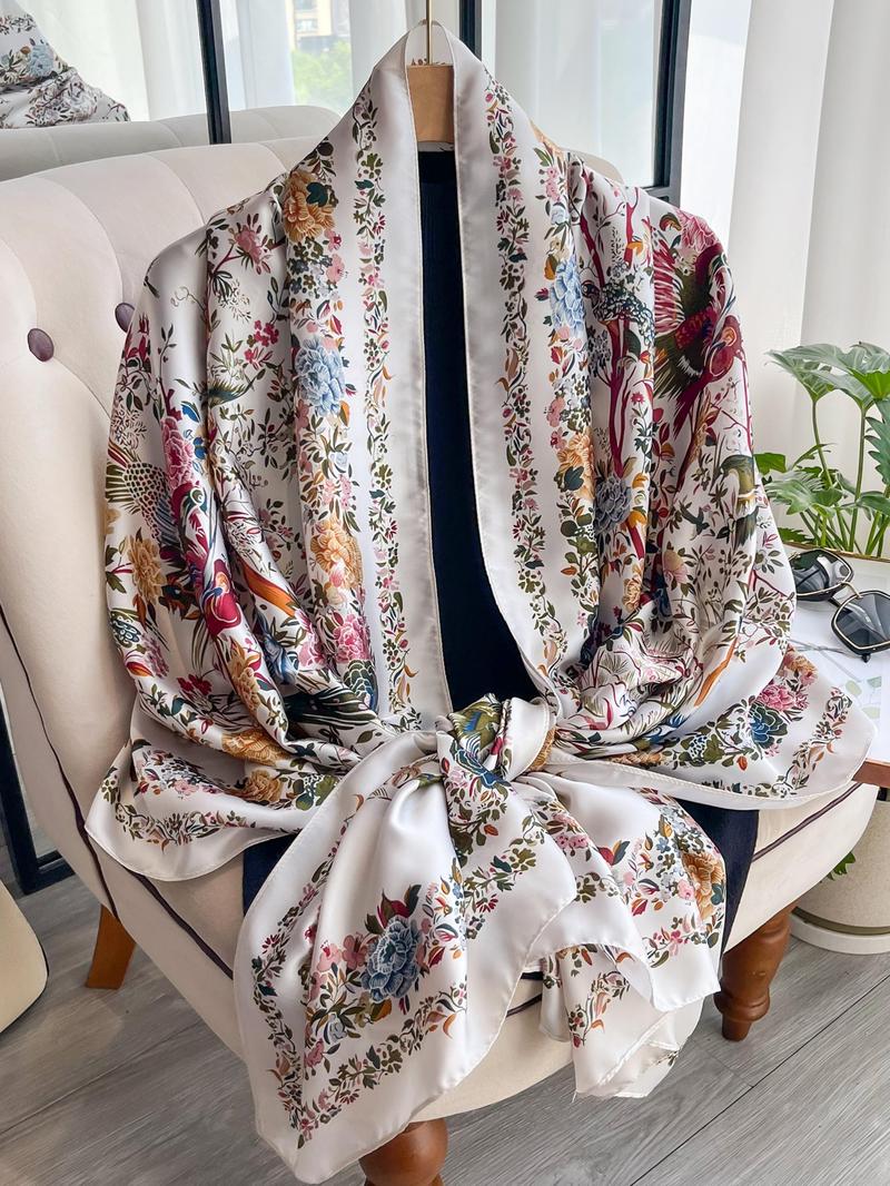 Women's Floral Print Scarf, Fashionable Soft Lightweight Shawl for All Seasons, Casual Versatile Scarf for Women & Girls for Beach & Travel
