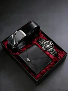 Men's Fashion Quartz Watch Set with Wallet and Belt, High-End Gift Box Included, Perfect for Business Casual Daily Wear