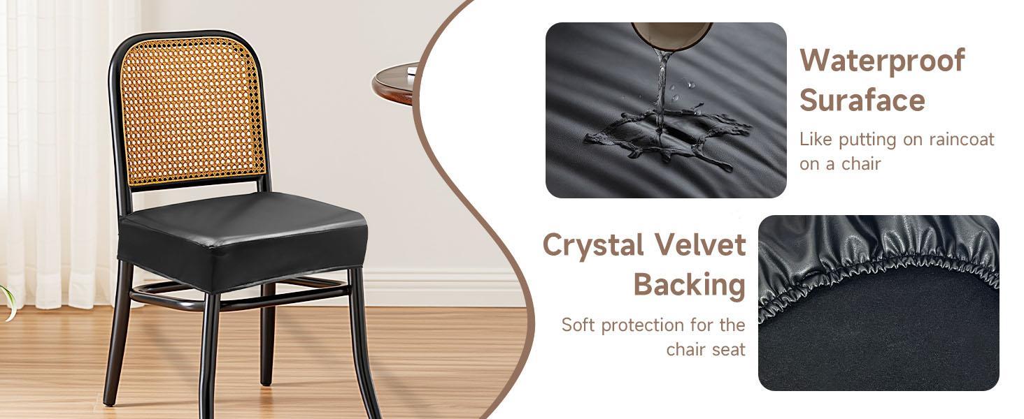 Soft Leather Chair Seat Covers Dining Chairs Set of 2, Waterproof Seat Covers for Kitchen High Stretch & Well-Fitted Chair Covers Dining Chairs with Elastic Ties
