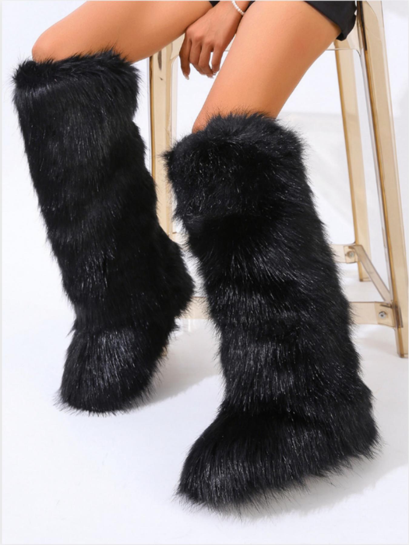 Fashionable Long Tube Snow Boots for Women, New Trend All-match Plain Plush Knee Boots, Y2k Style Fashion Snow Boots for Women, Trending Shoes shaggy boots 2000s shaggy boots, Casual Warm Boots