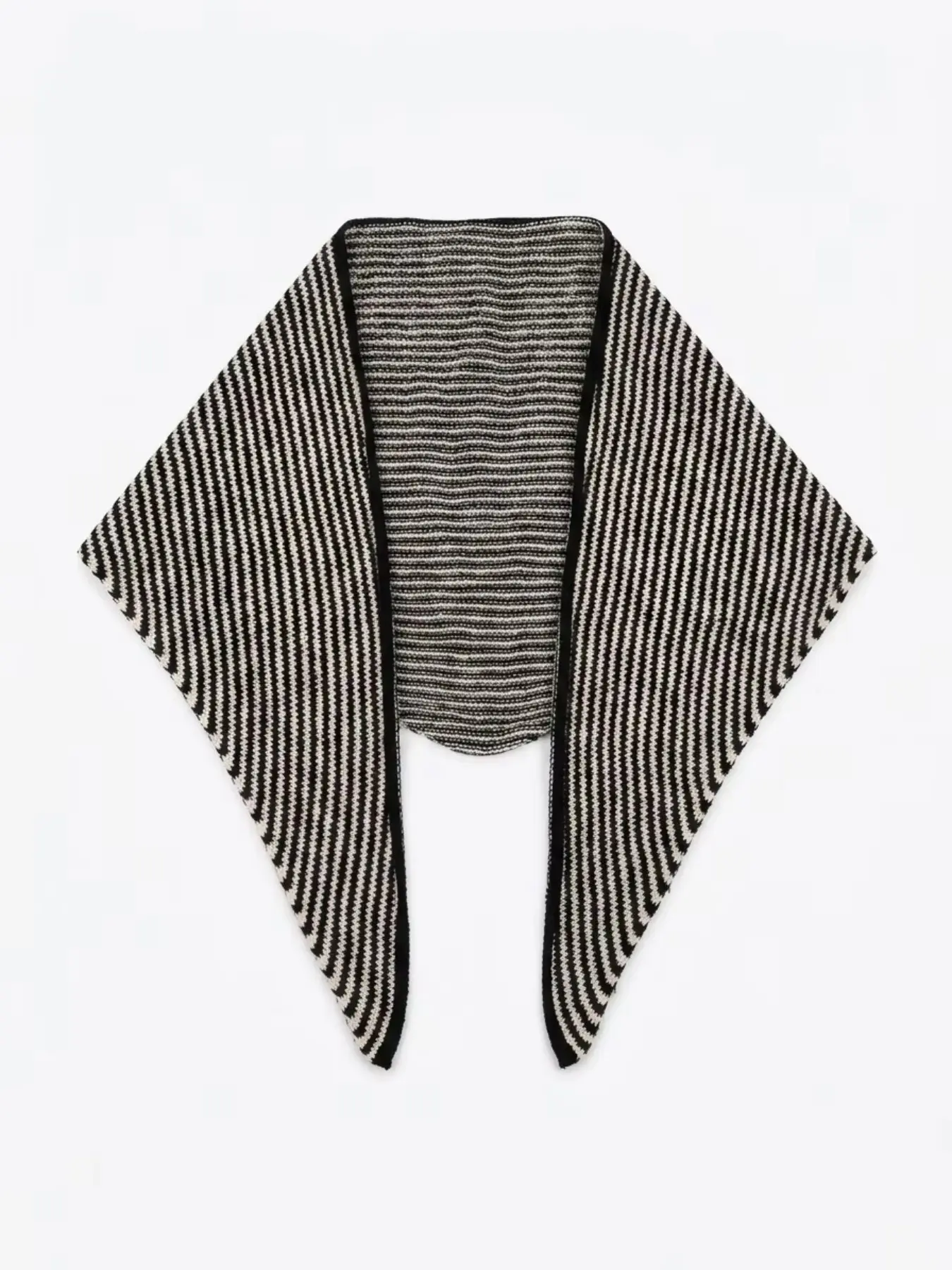 French Chic Striped Knit Fashion Shawl for Women, Classic and Fine Knitted Ribbed Scarf, Casual Asymmetric Shoulder Wrap, Versatile Soft Sweater Shrug