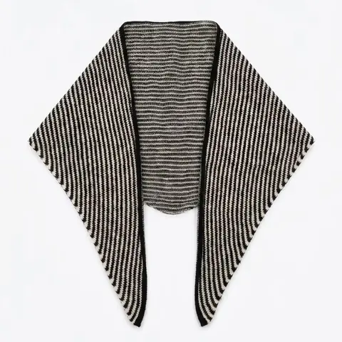 French Chic Striped Knit Fashion Shawl for Women, Classic and Fine Knitted Ribbed Scarf, Casual Asymmetric Shoulder Wrap, Versatile Soft Sweater Shrug