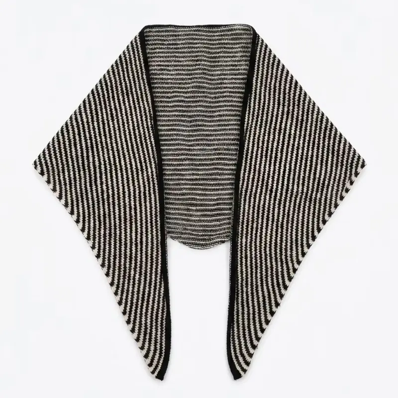 French Chic Striped Knit Fashion Shawl for Women, Classic and Fine Knitted Ribbed Scarf, Casual Asymmetric Shoulder Wrap, Versatile Soft Sweater Shrug