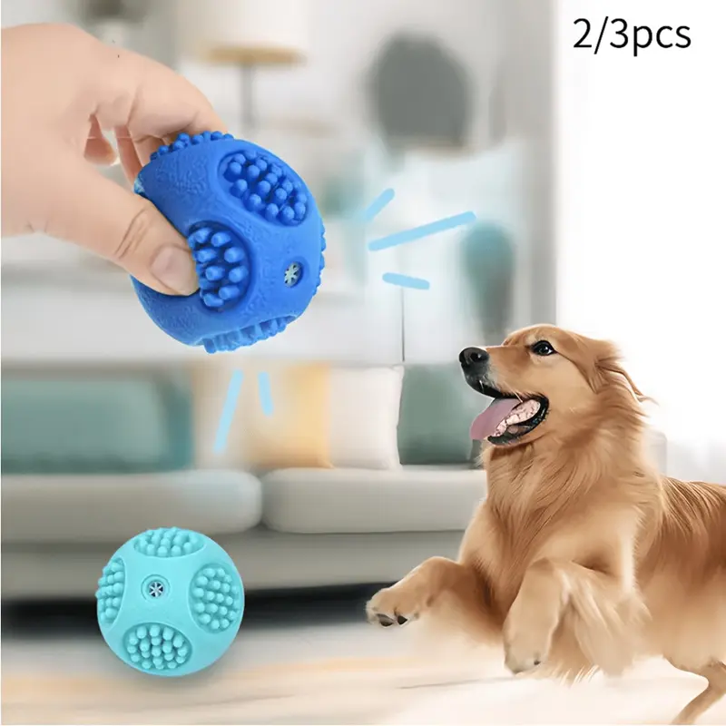 Squeaky Rubber Dog Toy Ball, Chewable And Teeth Cleaning, Dental Ball For Small And Medium Dogs, Oral Care Toy For Cleaning Teeth Suitable For All Breeds, Colors Random.