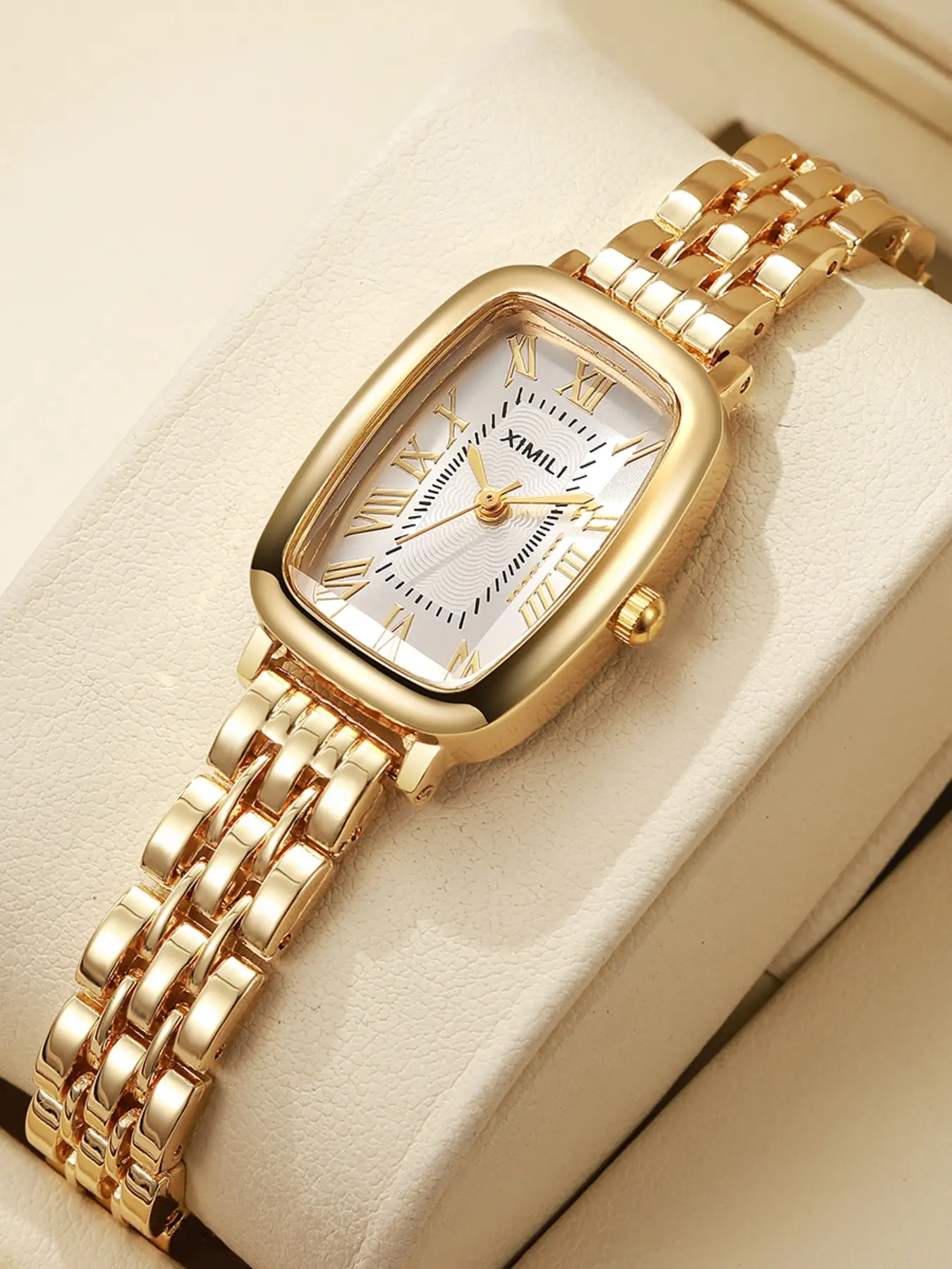 French Vintage Rectangular Watch for Women, Roman Numerals, Stainless Steel Band, Quartz Analog, Ideal Gift for All Occasions