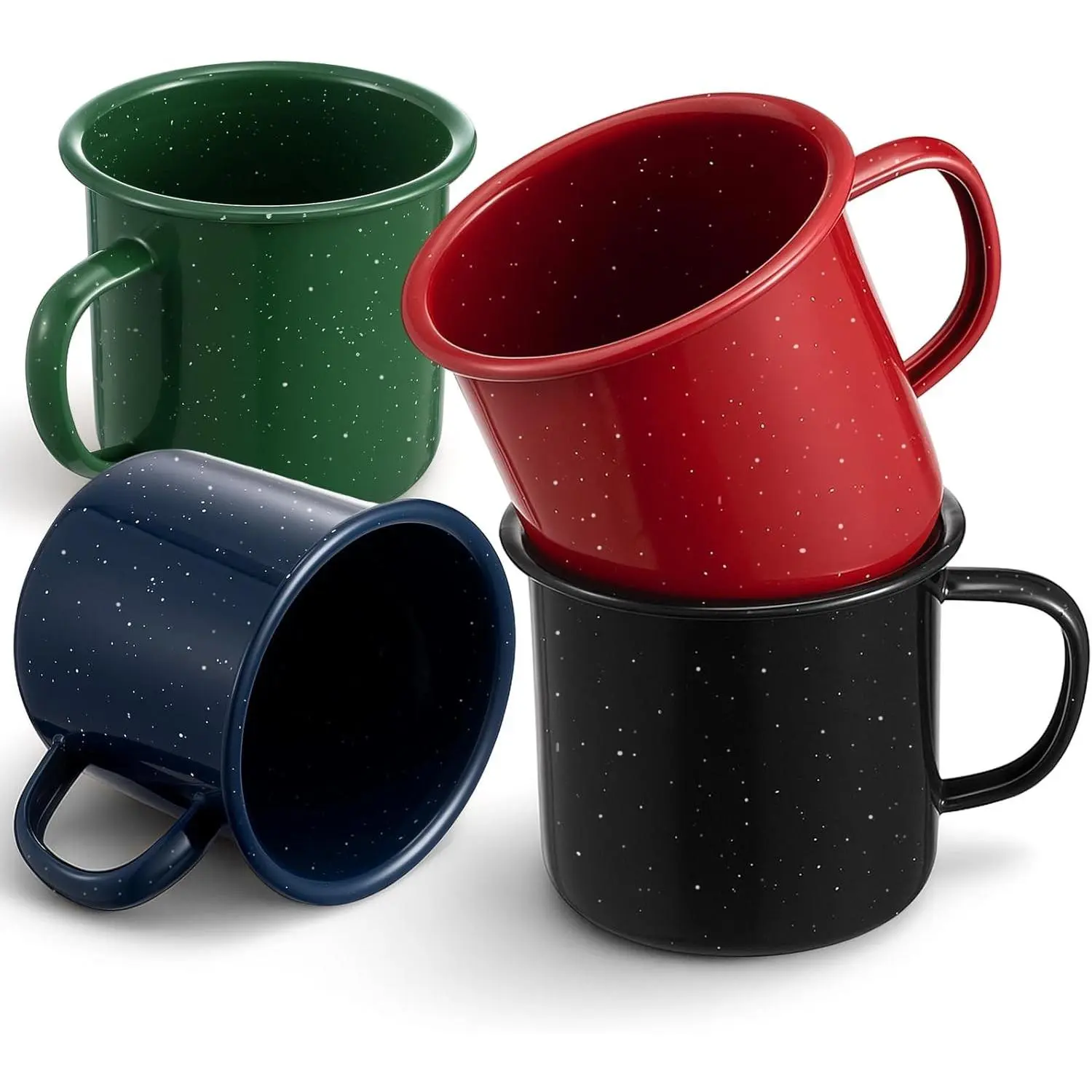 Women's Travel Mug Set - 4 Pcs 12 oz Durable Enamel Mugs for Hot/Cold Beverages, Ideal for Camping, Home Use (Black, Green, Red, Blue)
