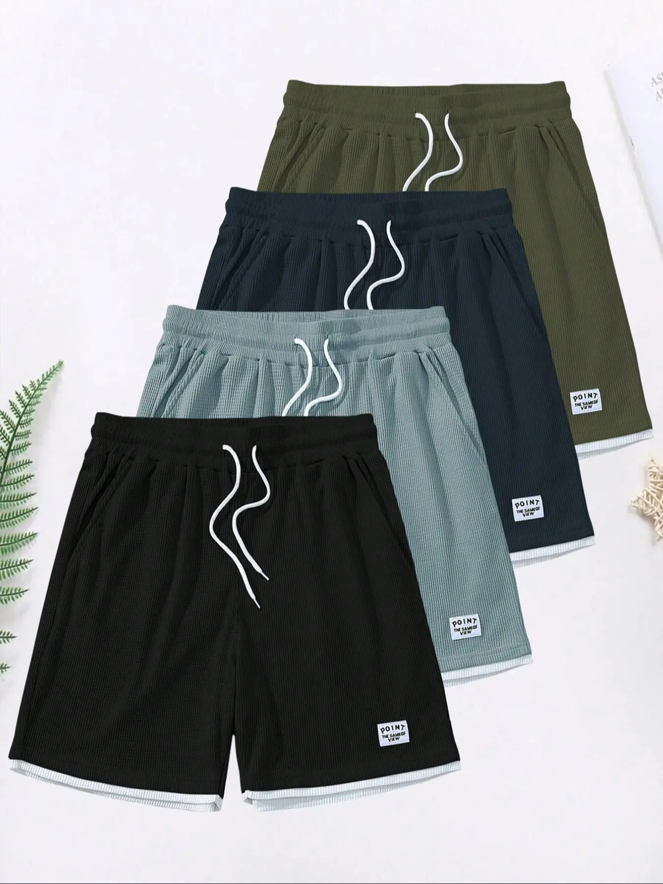 4-Pack Summer Waffle Pattern Men's Casual Shorts, Breathable and Comfortable, Ideal for Sports, Shopping, Work, Home, High-Value Combo