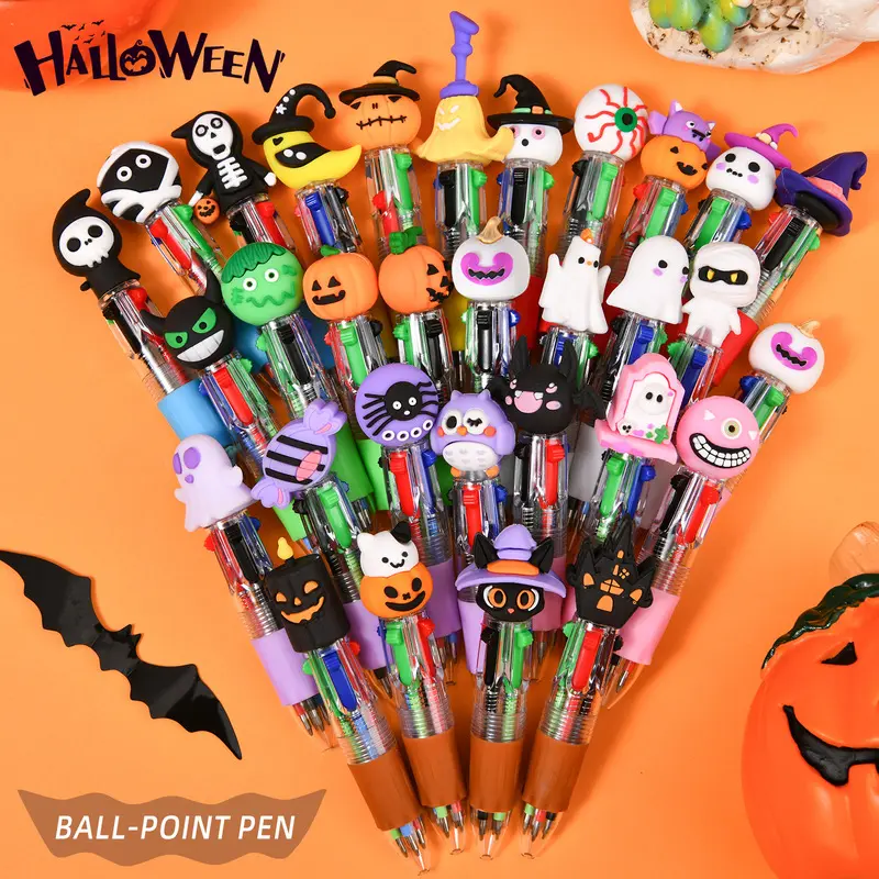 5/35/55PCS Cute Cartoon Halloween Gifts, Color Pencils, Elementary School Students' Ballpoint Pens, Mini Four-Colored Round Sticker Pens,