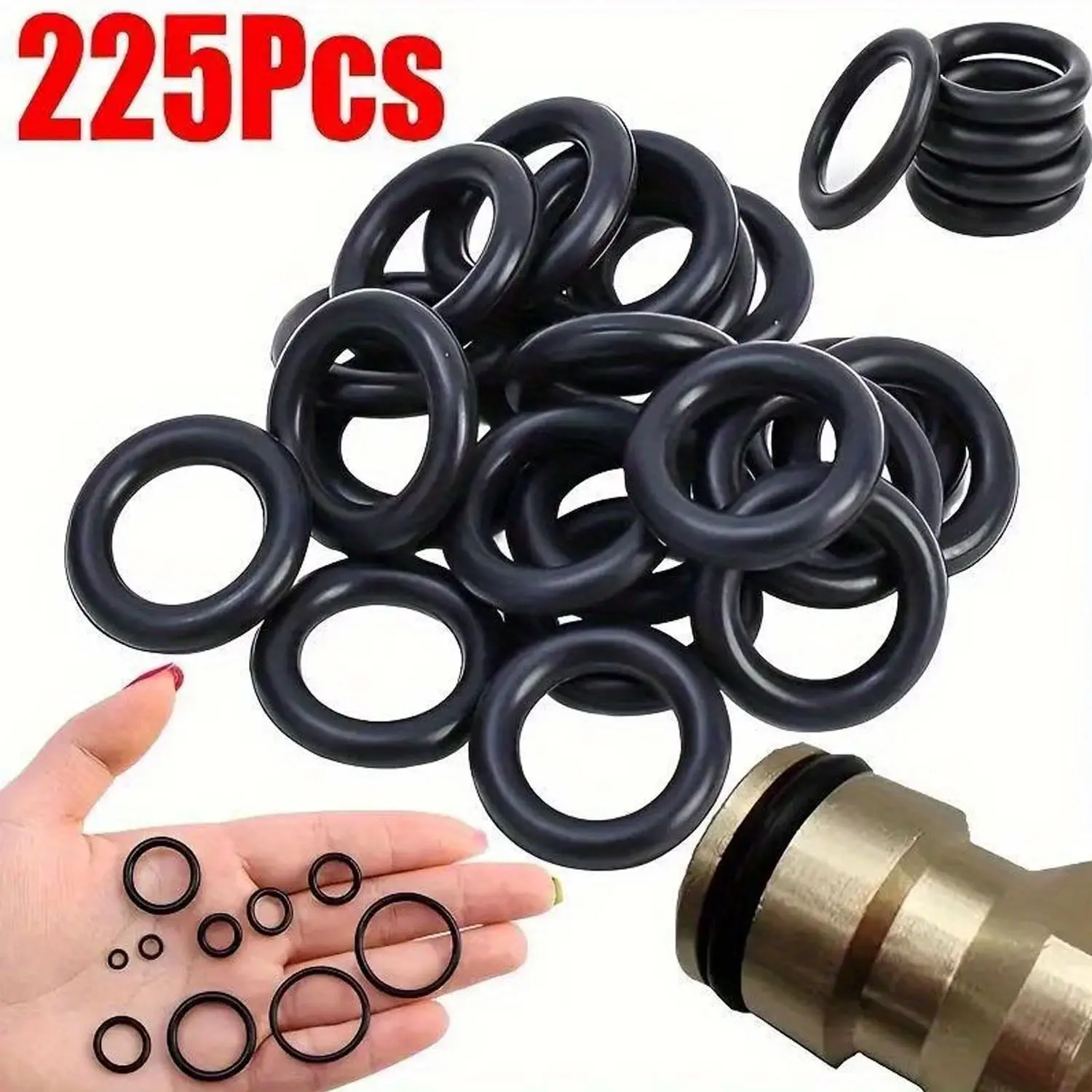 225pcs O-Ring Assortment Kit, Oil Resistant Waterproof Rubber Seal Gaskets, Multi-Size O Rings for Auto Repair, Machinery Maintenance