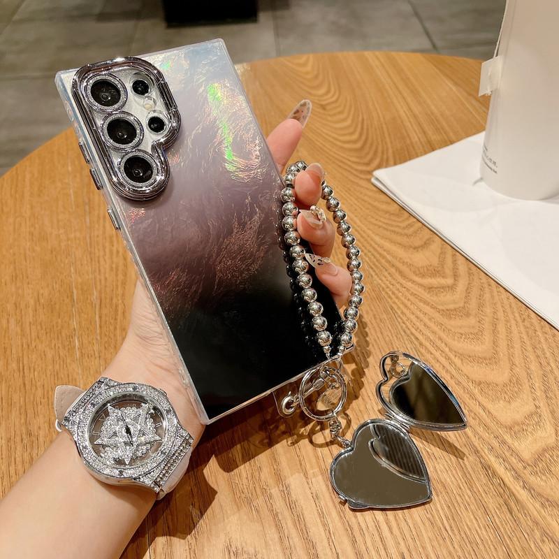 Compitable with S25 Ultra/S24 Plus/S23 Ultra/S24/S24 Ultra lens holder tin foil phone case electroplated lens frame makeup mirror HN3