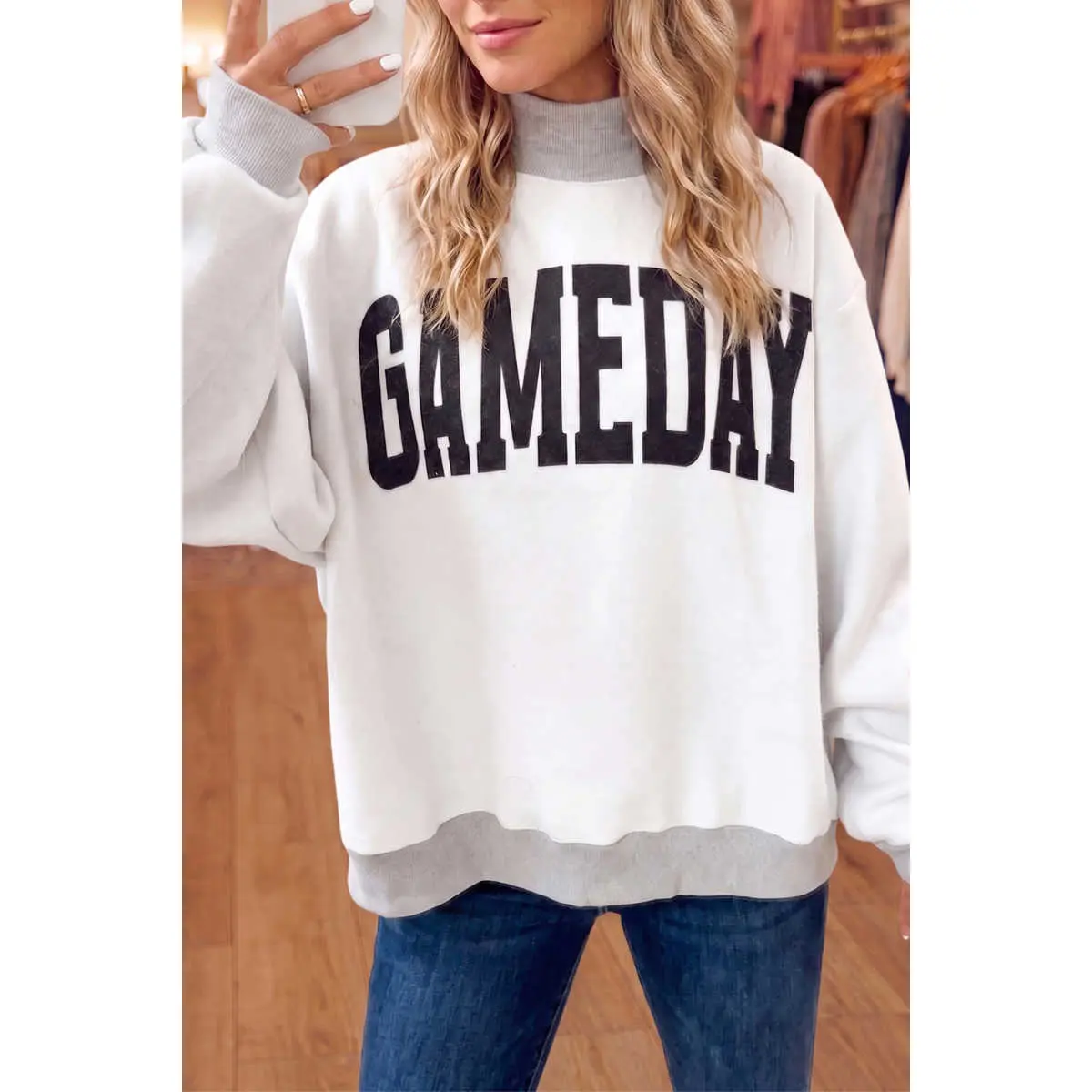 Light Grey High Neck GAMEDAY/ FOOTBALL Double Side Printed Reversible Sweatshirt