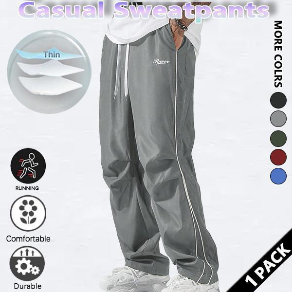 Loose Fit Men's Trousers with Grey Side Stripes and Gold Trim Stripes Comfortable Design Sports and Casual Style Bottoms Sweatpants Fitness Wear Fashionable and Versatile