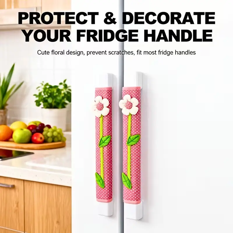 2pcs Floral Refrigerator Handle Dust Covers, Cute Protective Sleeves for Refrigerator Handles, Durable & Stylish Kitchen Accessories