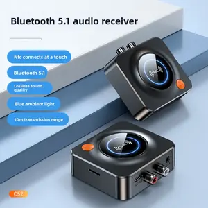 New C52 Bluetooth 5.1 Audio Receiver Car NFC Bluetooth Adapter RCA with Call Function TF Card MP3 Playback