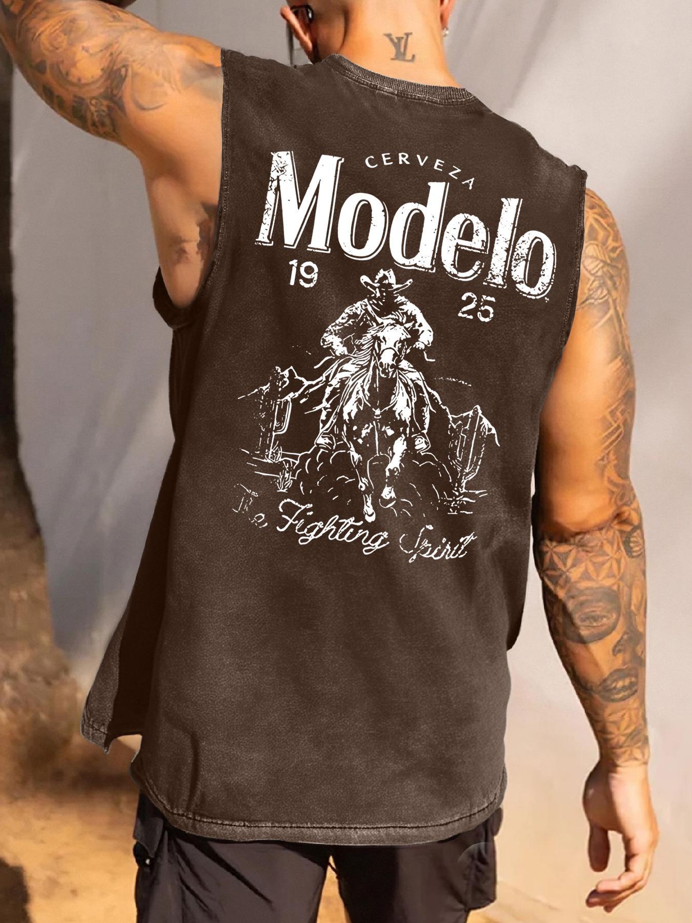 Men's Modelo Eagle Print Graphic Round Neck Stylish Tank Top, Loose Casual Street Sleeveless Top for Daily Wear, Menswear for All Seasons, Streetwear, Casual Slim Sleeveless, Vest Tank Top