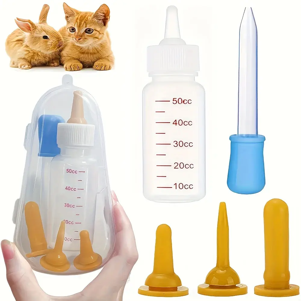 Newborn Pet Feeding Bottle Set, Soft Silicone Nursing Kit for Kittens and Puppies with Portable Storage Case