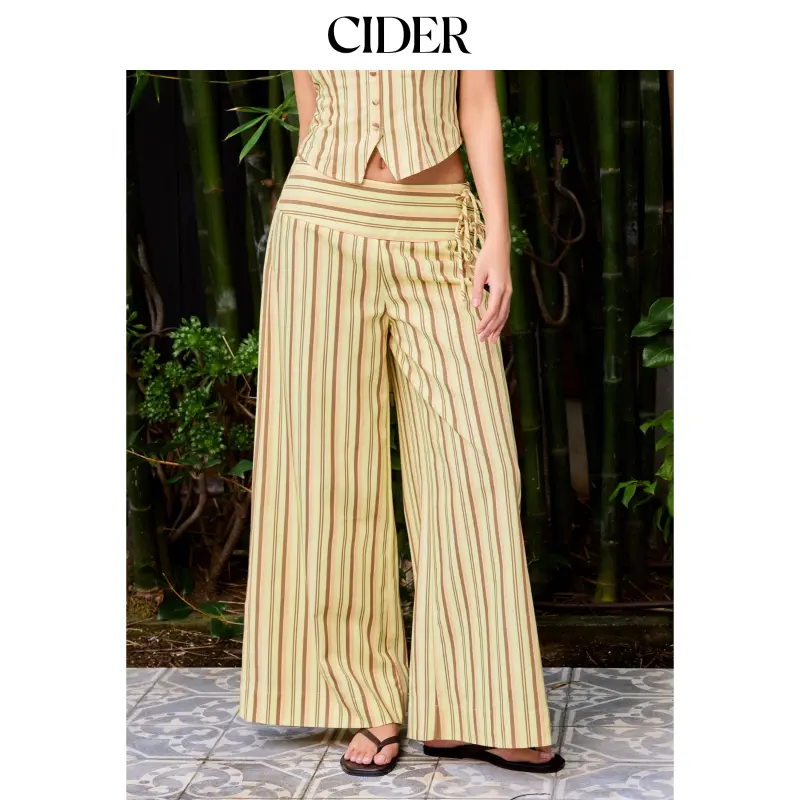 Cider Cotton-blend Striped Knotted Wide Leg Trousers