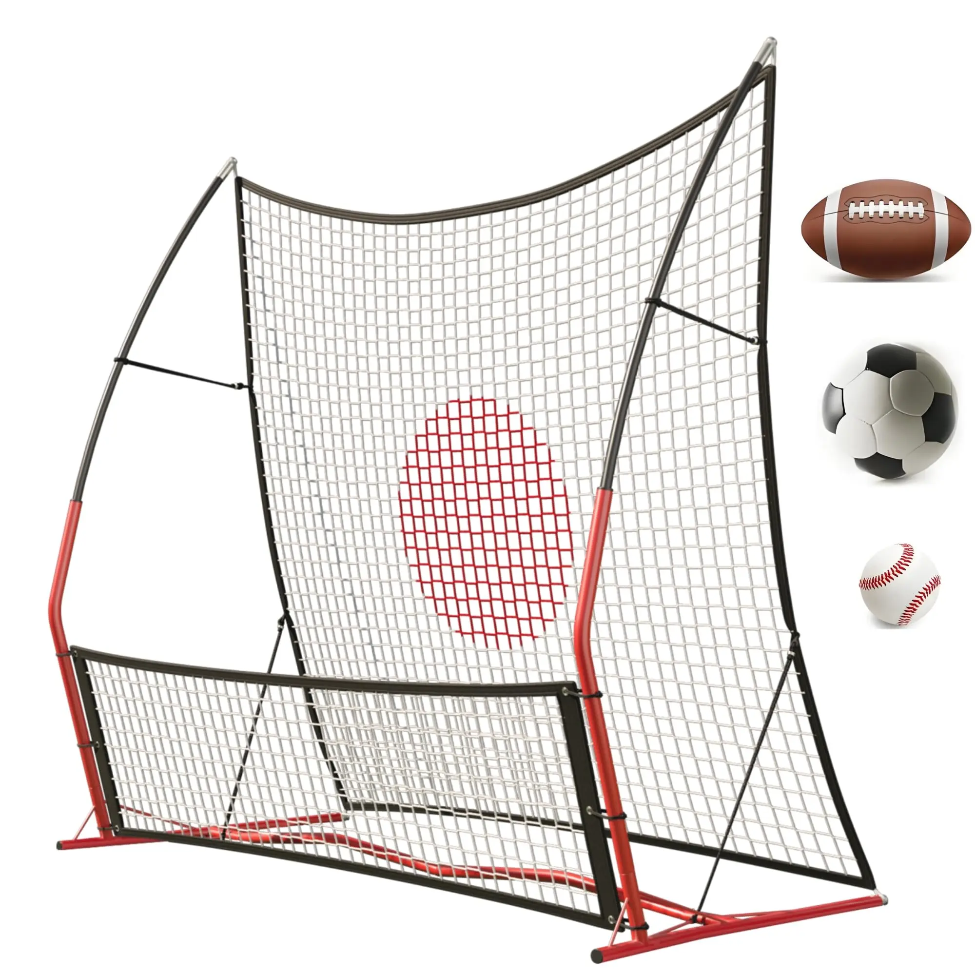 2-in-1 Adjustable Soccer Rebounder Net, 6x4.7FT & 6x16FT Football Trainer, Portable Training Objective with Carry Bag and 4 Ground Spikes, Multiple Training Modes for Indoor & Outdoor Solo and Team Practice