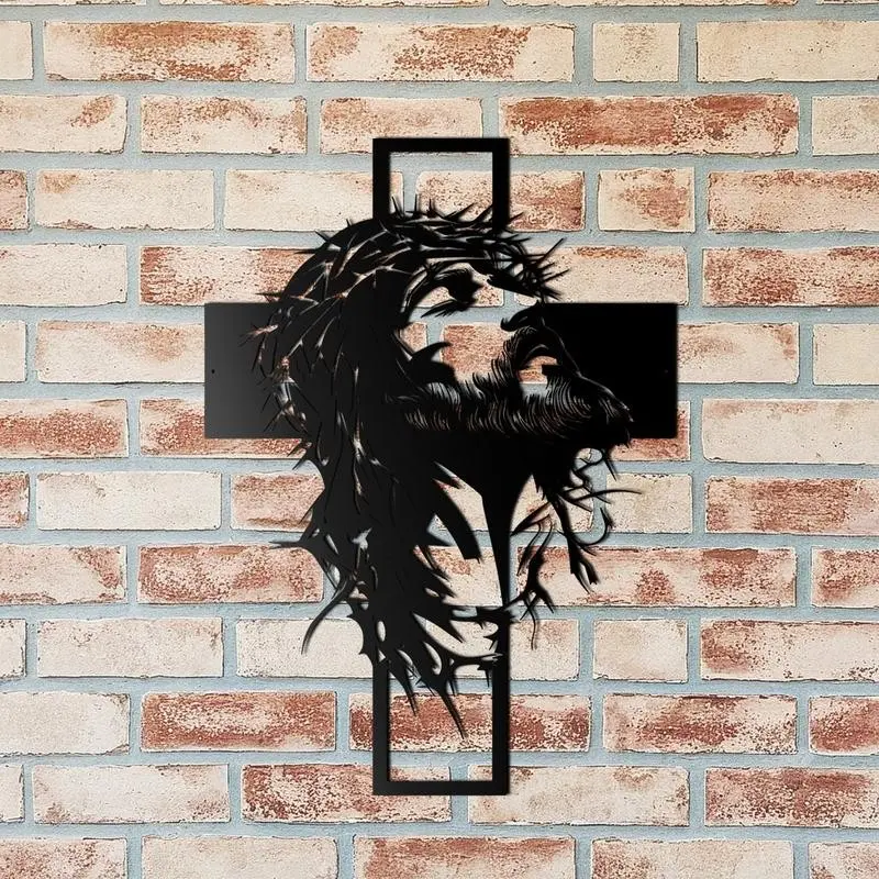 Jesus Cross Metal Wall Decor, Christian Home Decoration, Religious Wall Art, 2D Flat Design, Perfect for Faithful Homes