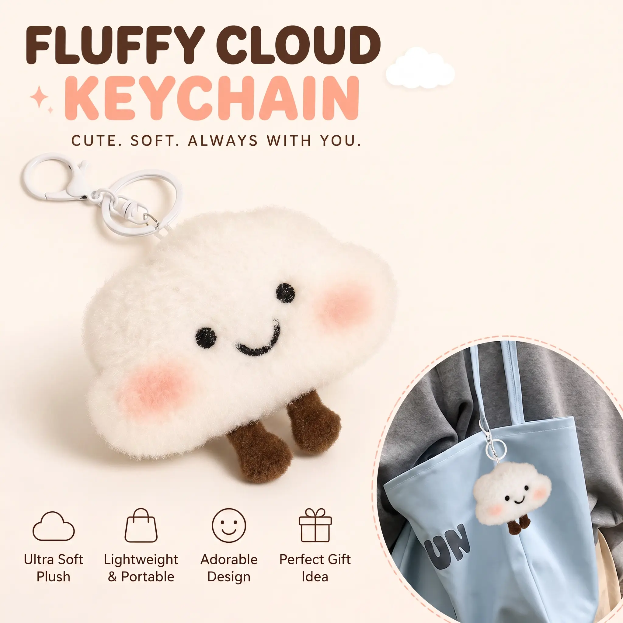 Cute Cloud-Shaped Bag Charm, DIY Decoration Accessory, Perfect Gift for Friends & Family, Unique Design for Personalized Bags, Charms for Bags, Purse Accessories, Trendy Bag Charms, Bag Charms For Handbags-YY0