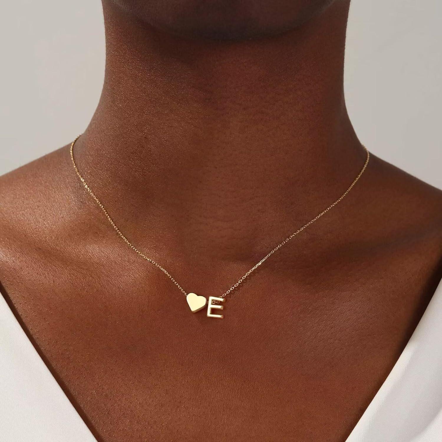 Simple Heart-Shaped Letter Necklace 14K Gold Plated Clavicle Chain Durable Hypoallergenic Adjustable Pendant Chain For Women