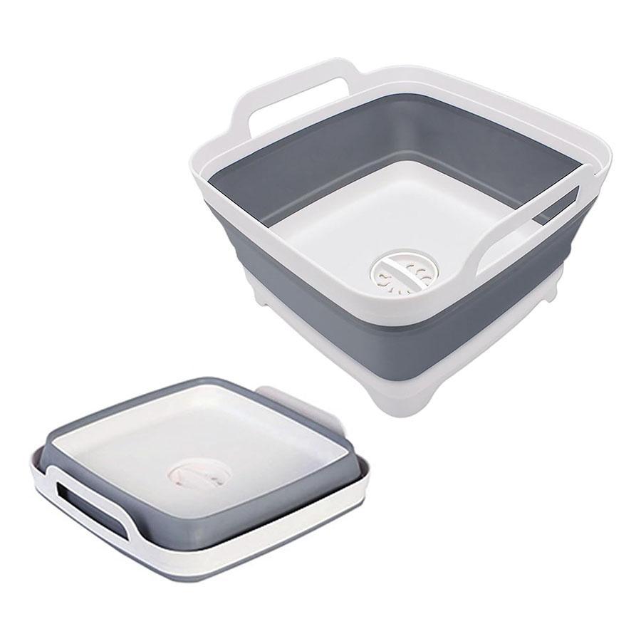 Collapsible Dish Basin with Drain Plug, 1-Count 9 L Space-Saving Multi-Purpose Collapsible Dishwashing Tub, Kitchen Storage Bucket for Indoor or Outdoor Use, Basin Container