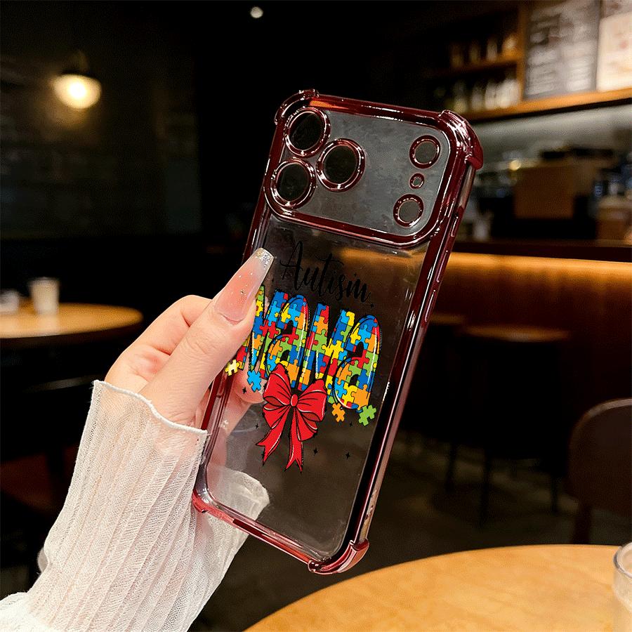 Autism Awareness Design Four Comer Ant-Fall Phone Case Transparent Electroplated Protective Cover for iPhone 17 16 Pro Max 15 Air Plus 14 13 12 11E
