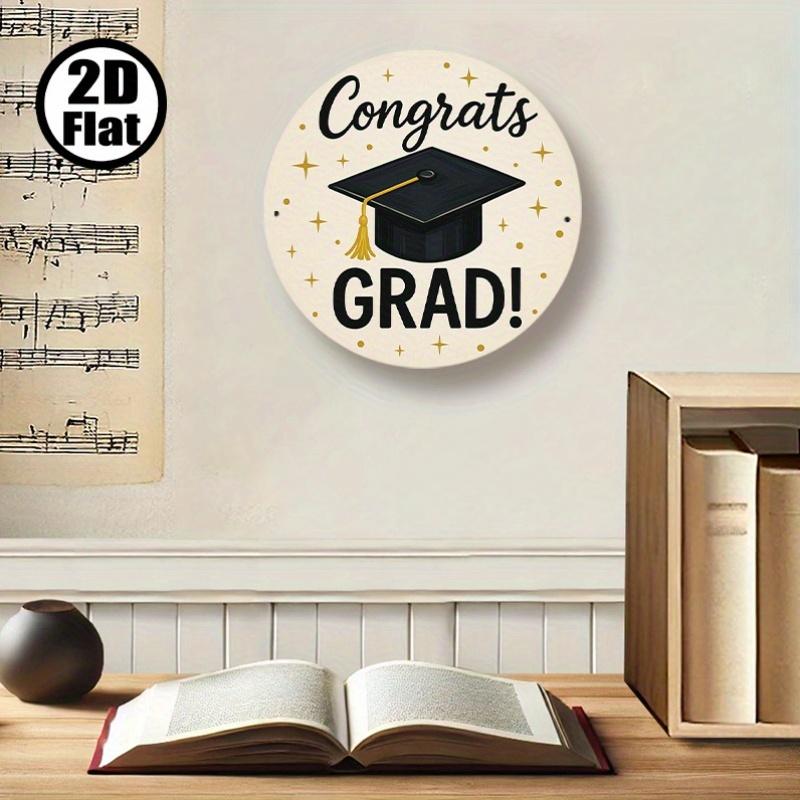 8*8in Iron Graduation Sign "Congrats GRAD! " with Golden Glitter & Stars, 20x20cm - Durable, Weather-Resistant Wall Decor for Home, Bar, Cafe, and Outdoor Celebrations, Graduation Party Decorations, Perfect for Room Decor
