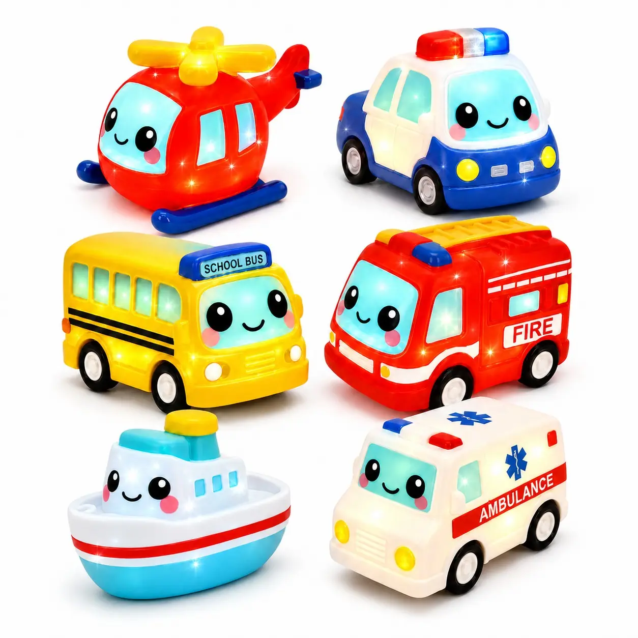 6 Kids' Water-Activated Glow Cute Cartoon City Transport Bath Toys, Fun Educational Playset, Safe & Durable Design, Perfect for Toddlers