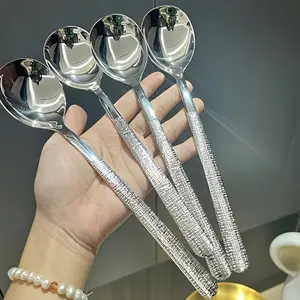10pcs Hammered Stainless Steel Thick Dessert-Soup-Salad Spoons, Rust-Resistant Durable Kitchen Cutlery, Dishwasher Safe for Home & Restaurant Use