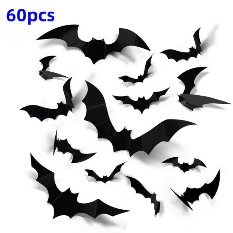 Bat Shaped Decorative Wall Sticker, PP Material, 60pcs/set 3D Bat Wall Decal, Spooky Halloween Theme Wall Art Decoration, Decorative Stickers, Seasonal Decoration for Home Living Room Bedroom Hotel School Decoration Items Bat Shaped Decorative Wall Sticker, PP Material, 60pcs/set 3D Bat Wall Decal, Spooky Halloween Theme Wall Art Decoration, Decorative Stickers, Seasonal Decoration for Home Living Room Bedroom Hotel School Decoration Items