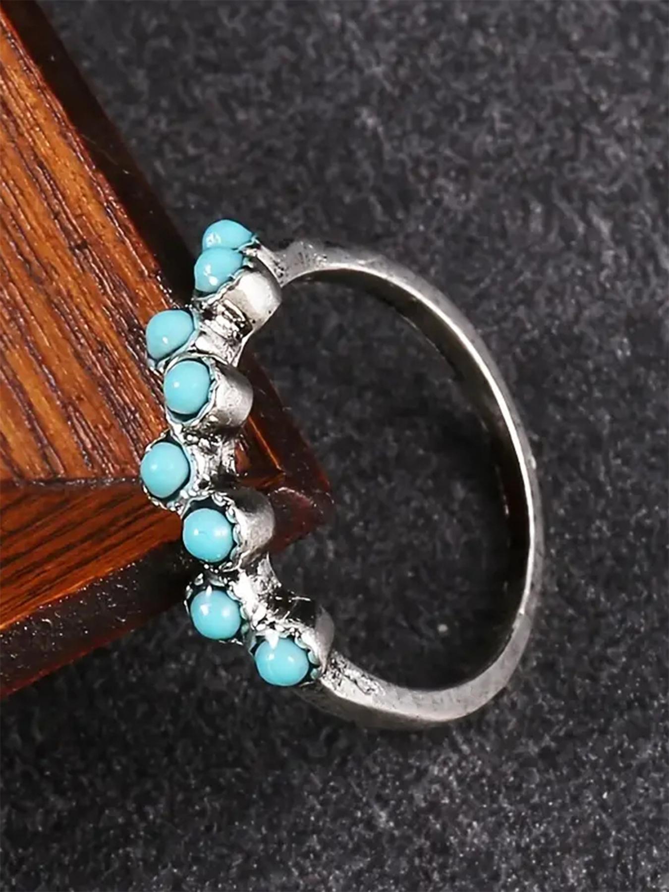 925 Sterling Silver Fashion Turquoise Texture Decorated Ring, Fashion Jewelry for Party, Daily Clothing Decor, Trendy All-match & Exquisite Jewelry for Birthday Gift